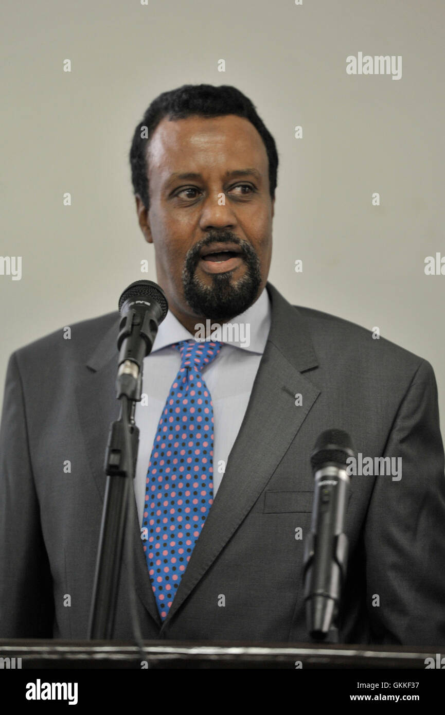Permanent Secretary Ministry of Foreign Affairs, Abdullahi Dool, delivers his speech during an event held held to celebrate Burundi's Independence day celebrationon held on 8th July 2014. AMISOM Photo / David Mutua Stock Photo
