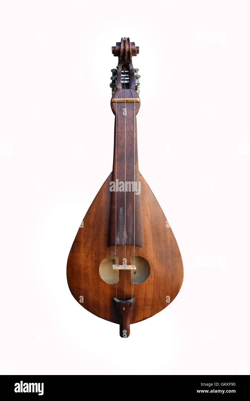 Greek musical instrument bouzouki isolated over white Stock Photo