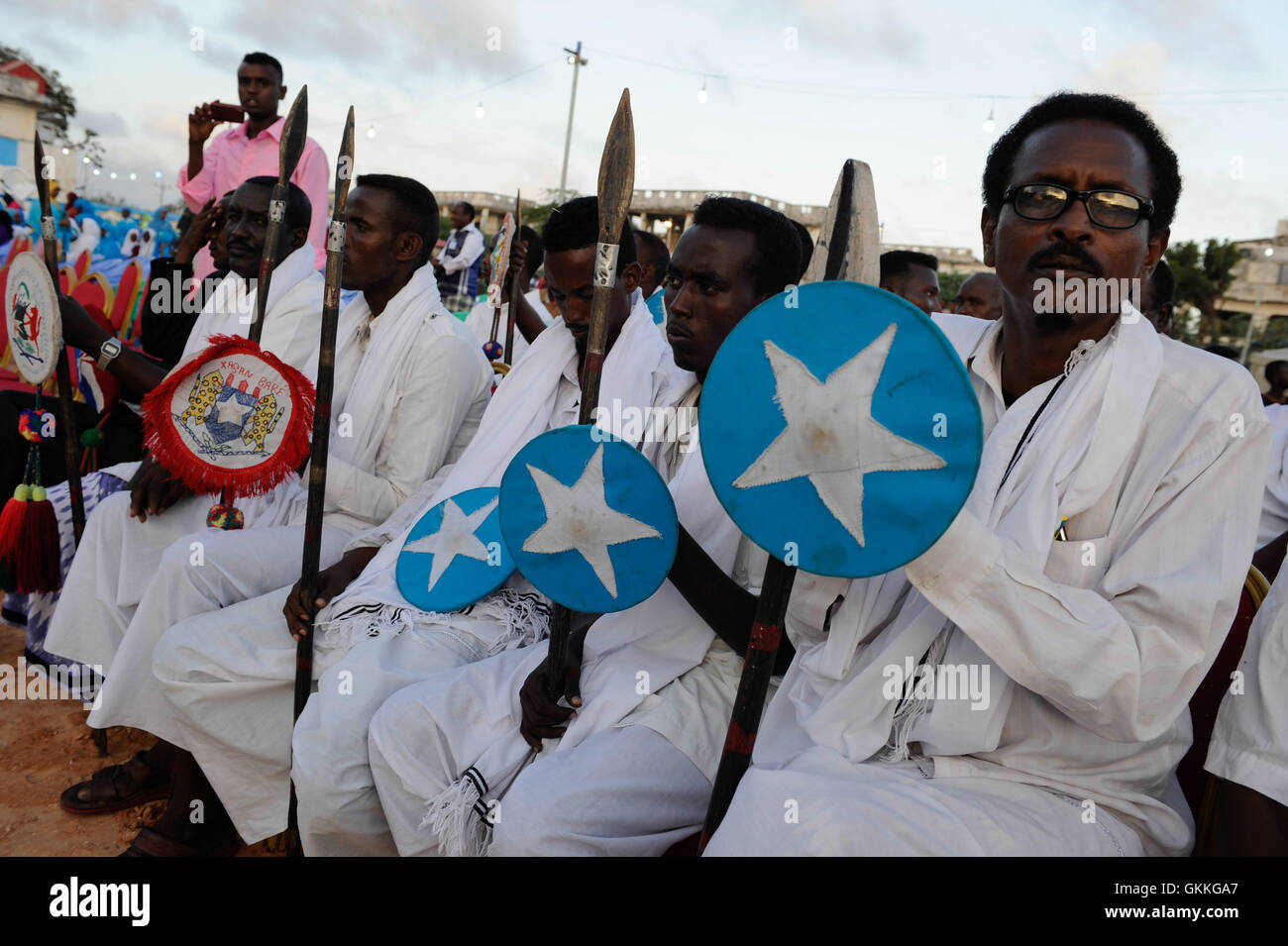 Traditional Somali performers wait to perform for Somalia's National