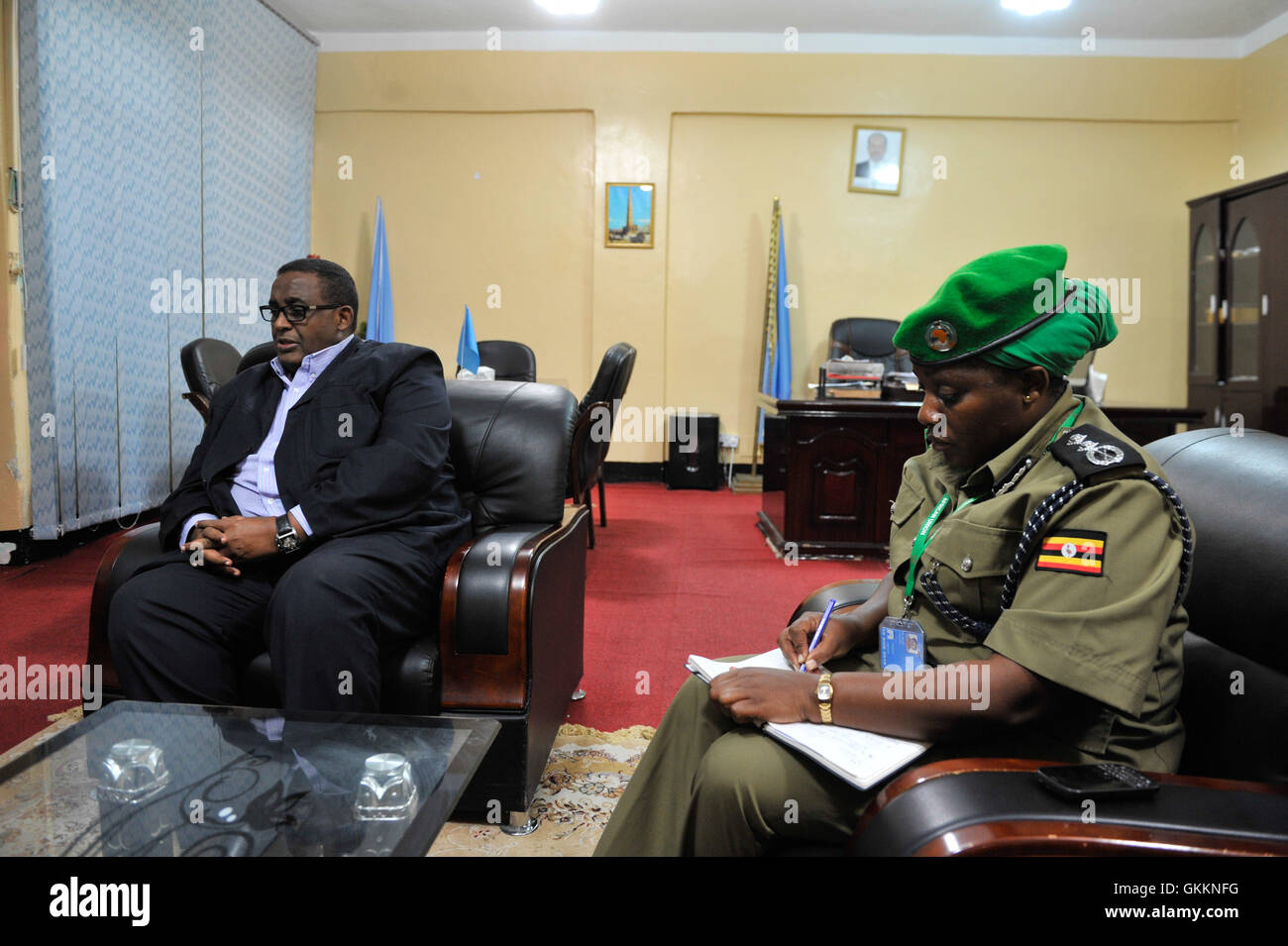 The Force Commander of the African Union Mission in Somalia (AMISOM), Lt. Gen. Jonathan Rono, and other senior officials from AMISOM meet with the Prime Minister of the Federal Government of Somalia, Omar Abdirashid Sharmarke, at his office in Mogadishu, Somalia, on October 31, 2015. AMISOM Photo/ Omar Abdisalan Stock Photo