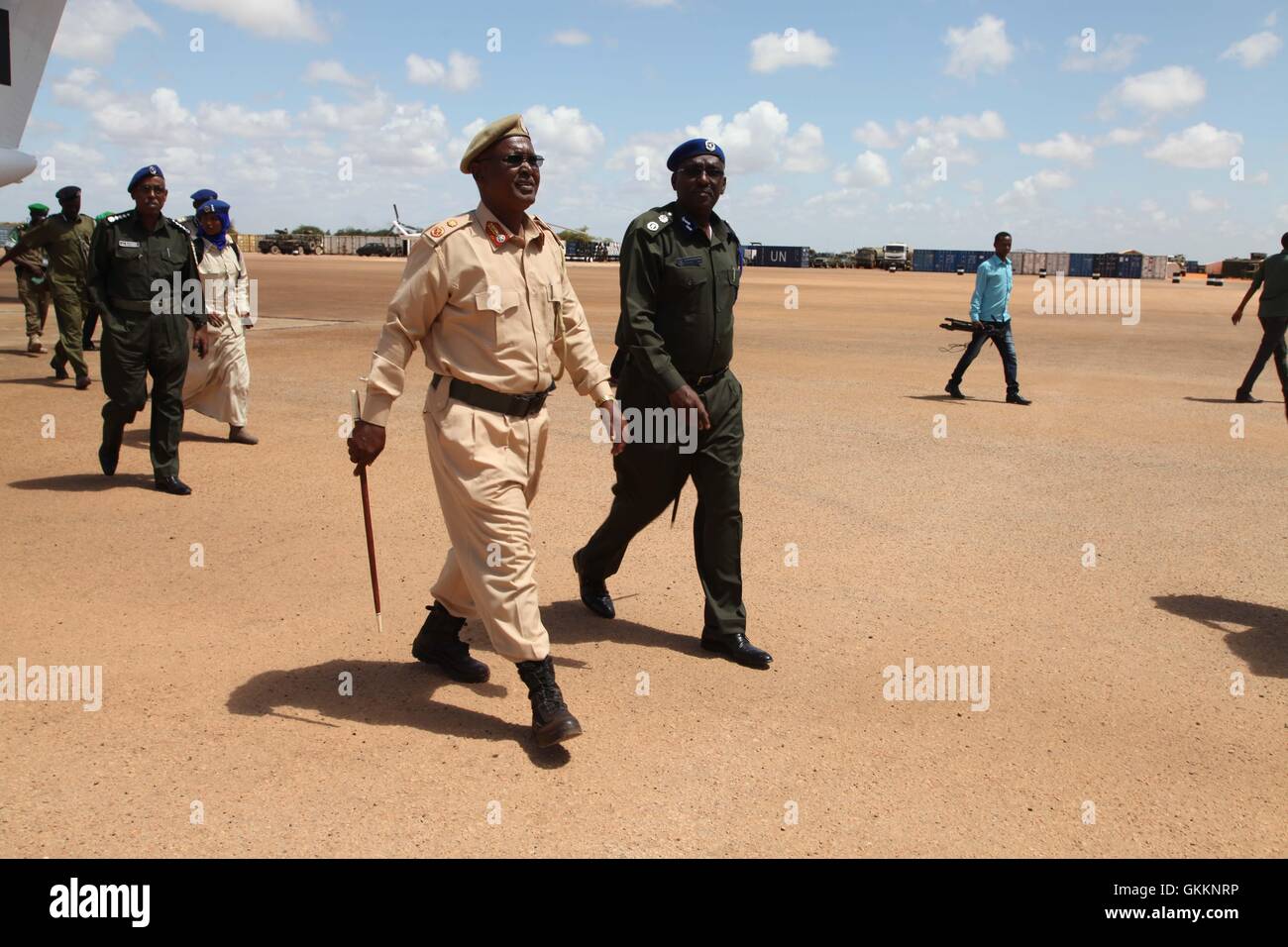 Somali Police Commissiner, Maj. Gen. Mohamed Sheikh Hassan Hamud, upon his arrival for the opening of the SPF training school in Kismayo, Somalia, on October 22, 2015. AMISOM Photo/ Mohamed Barut Stock Photo