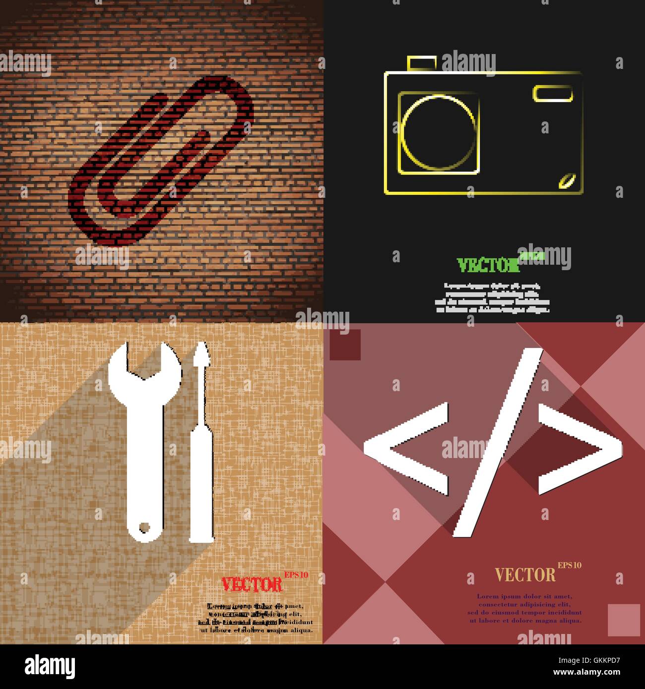 Set of abstract backgrounds with different web icons Stock Vector Image ...