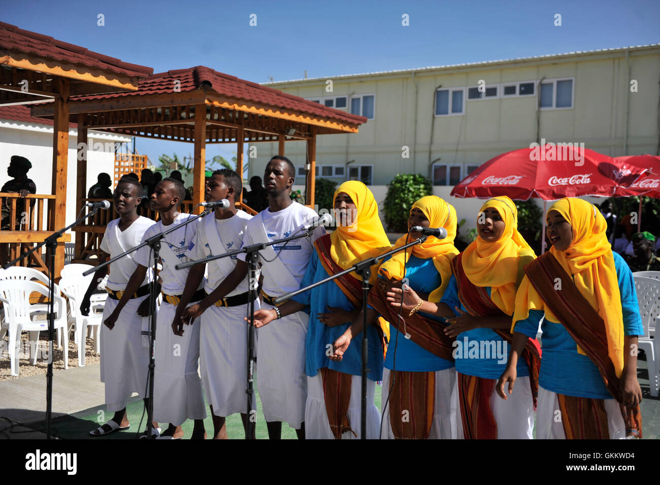 A Somalia music group sings during celebrations to mark AU Day held in