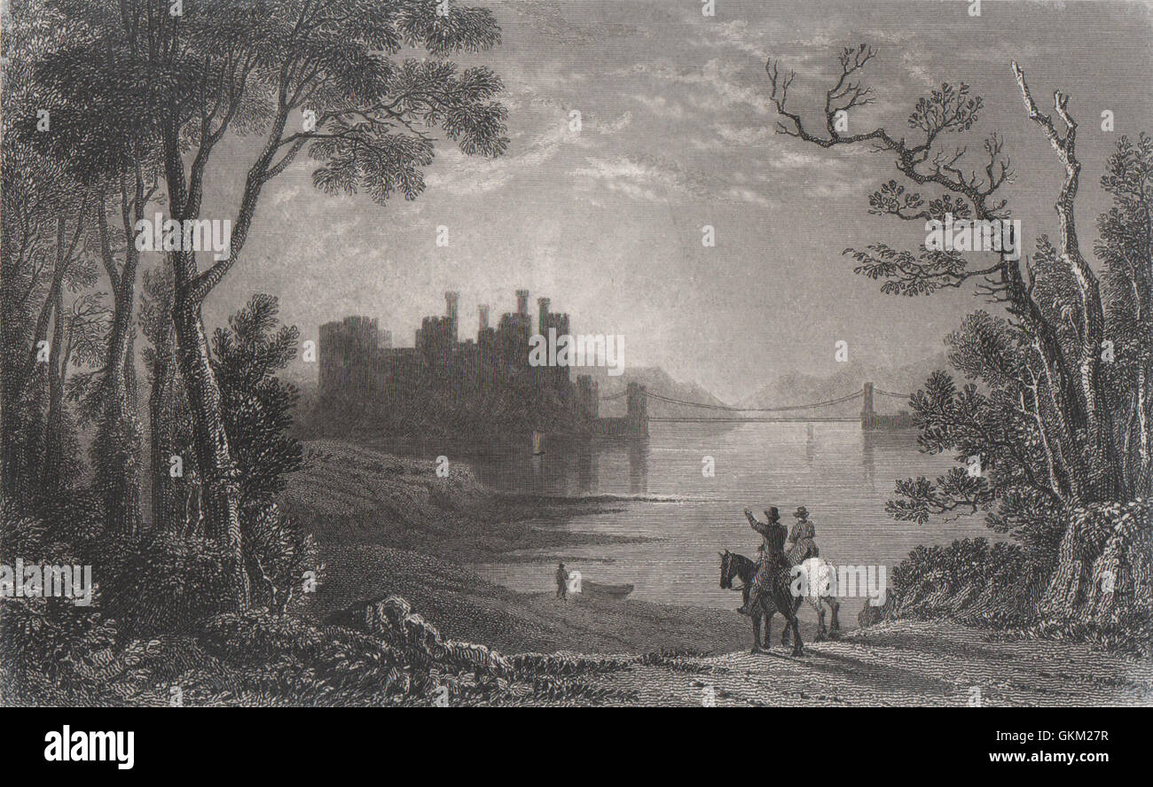 Conwy Castle, Wales, by Henry Gastineau, antique print 1835 Stock Photo