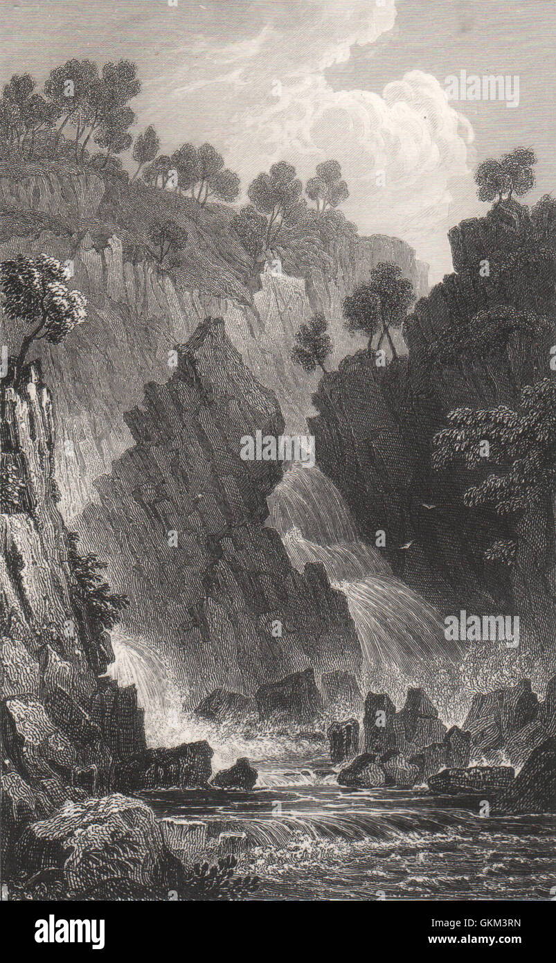 Fall of the Conwy, Caernarfonshire, Wales, by Henry Gastineau. Snowdonia, 1835 Stock Photo