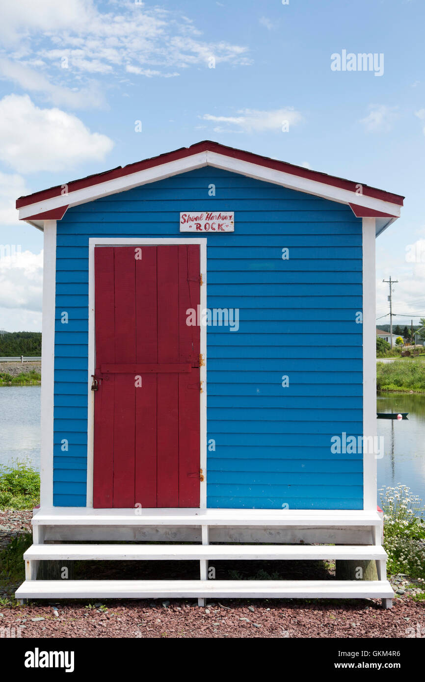 Colourfully painted cabin at Heart's Delight-Islington in Newfoundland and Labrador, Canada. Stock Photo