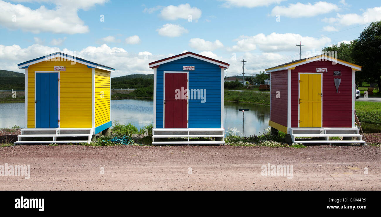 Colourfully painted cabins at Heart's DelightIslington in Newfoundland