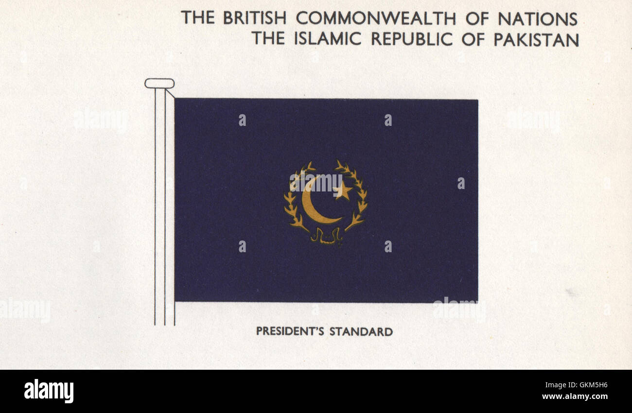 PAKISTAN FLAGS. Presindent's Standard, vintage print 1958 Stock Photo