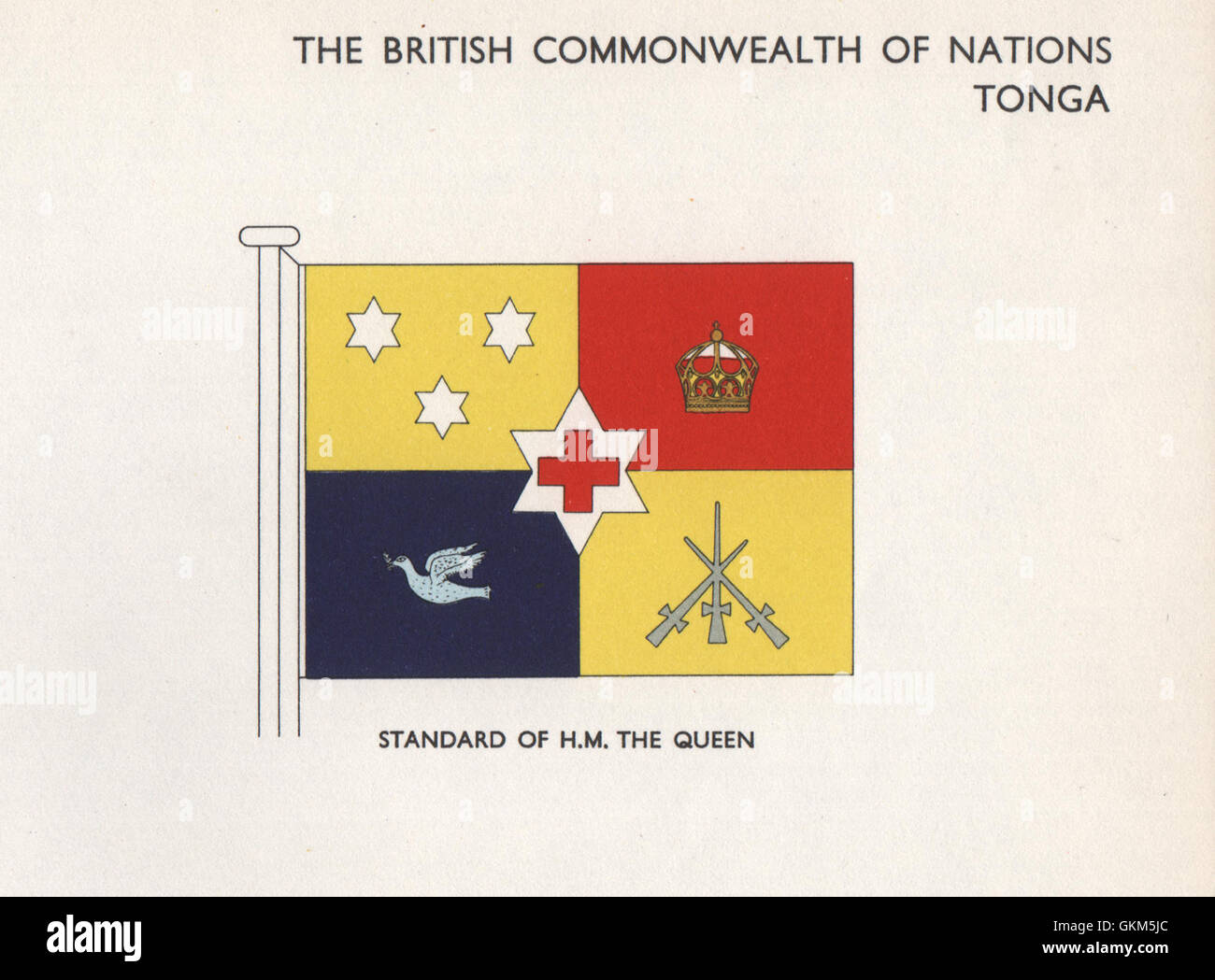 TONGA FLAGS. Standard of H.M. The Queen, vintage print 1958 Stock Photo