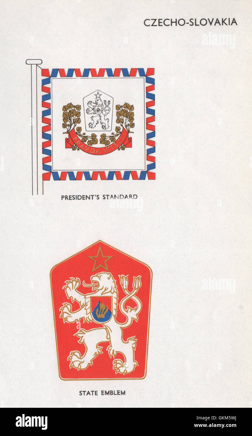 CZECHOFLAGS-Slovakia. President's Standard. State Emblem, vintage print 1958 Stock Photo