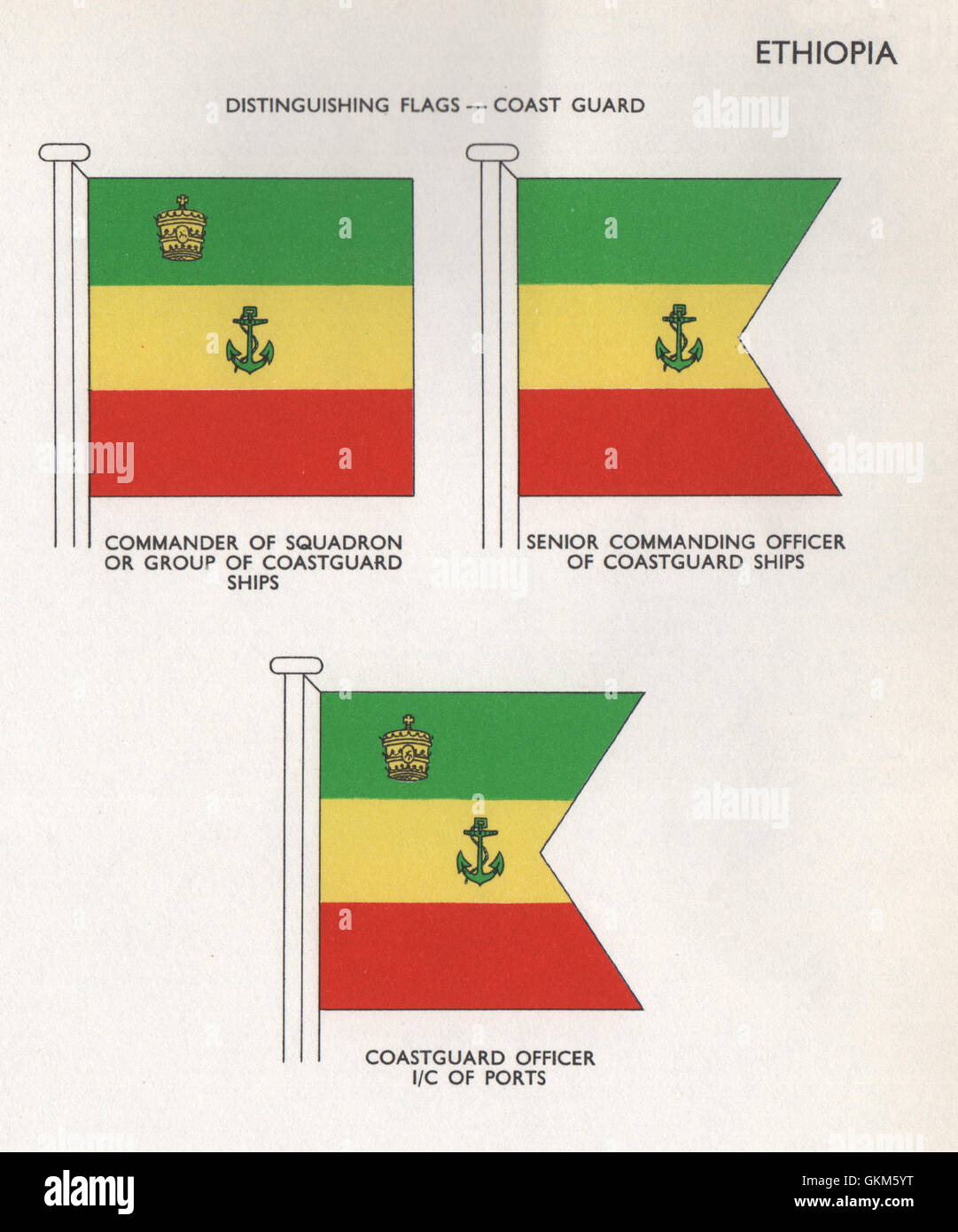 ETHIOPIA COAST GUARD FLAGS Commander of Squadron Senior Commanding officer, 1958 Stock Photo