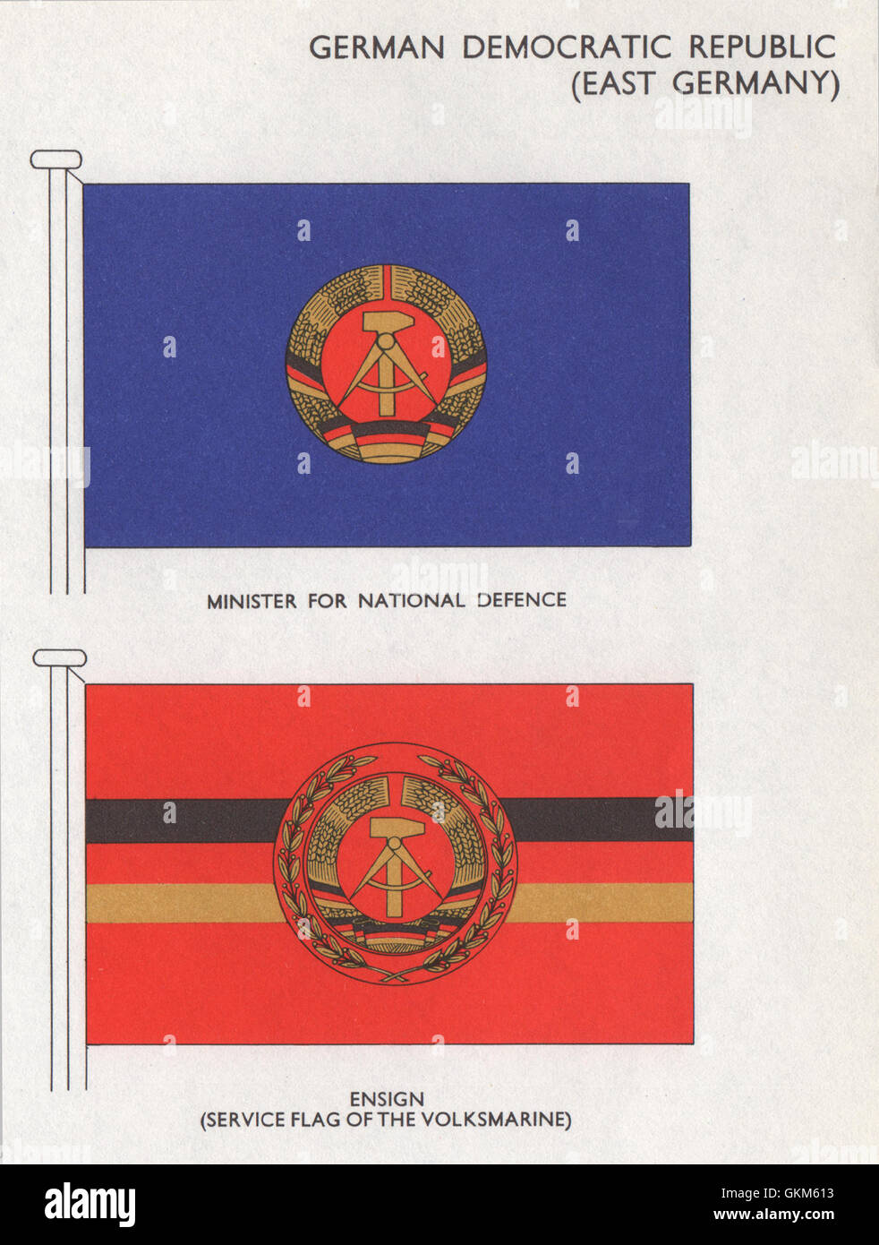 GDR (EAST GERMANY) FLAGS. National Defence Minister. Ensign , old print 1958 Stock Photo