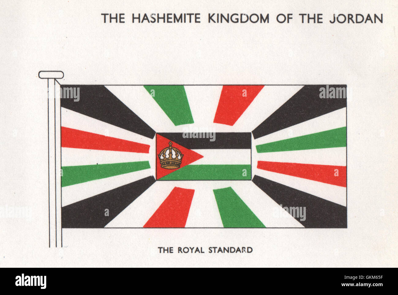 THE HASHEMITE KINGDOM OF THE JORDAN FLAGS. The Royal Standard, old print 1958 Stock Photo
