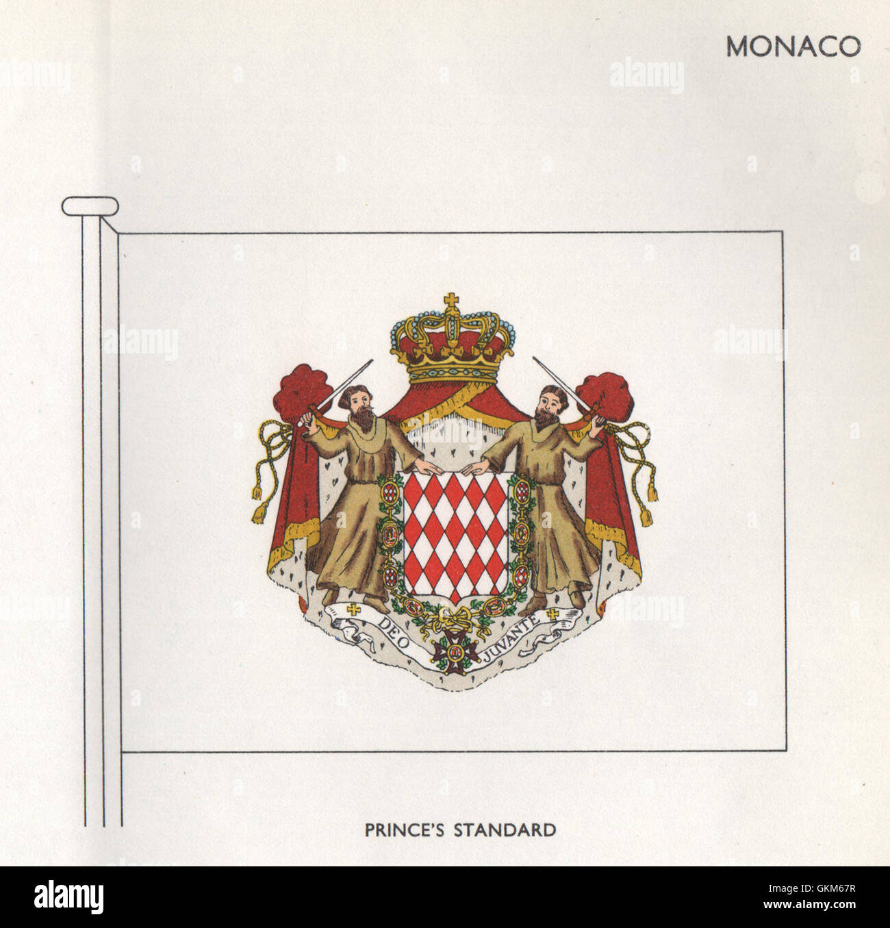 MONACO FLAGS. Prince's Standard, vintage print 1958 Stock Photo