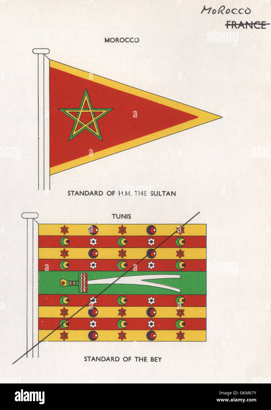 MOROCCO FLAGS. Standard of H.M. The Sultan. Tunis. Standard of the Bey, 1958 Stock Photo
