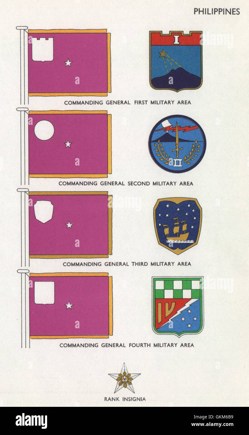 PHILIPPINES COMMANDING GENERAL FLAGS. 1st 2nd 3rd 4th Military areas, 1958 Stock Photo