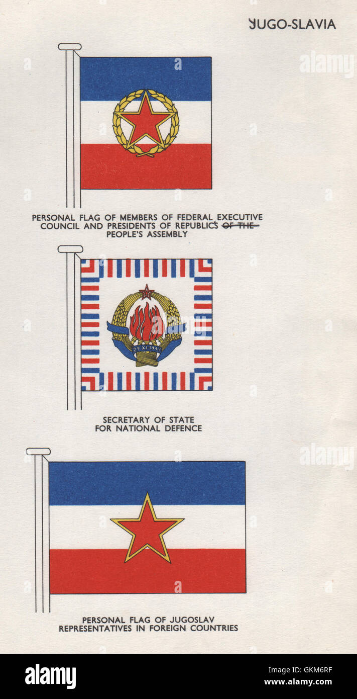 YUGOSLAVIA FLAGS. Federal Executive Council. National Defence Secretary, 1958 Stock Photo