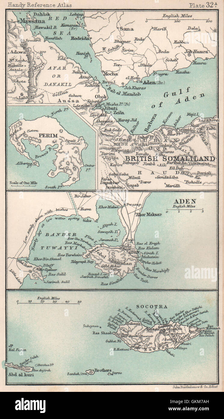 Gulf of Aden & British Somaliland, Perim, Aden & Socotra. Yemen, 1904 old map Stock Photo Alamy