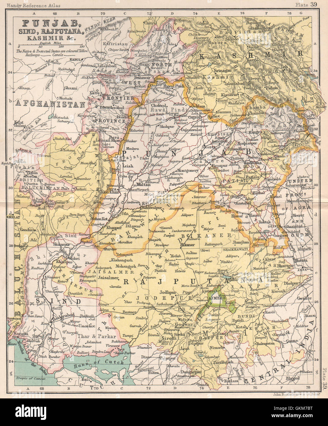 NW British India. Punjab, Sind, Rajputana, Kashmir, &c. Pakistan, 1904 old map Stock Photo