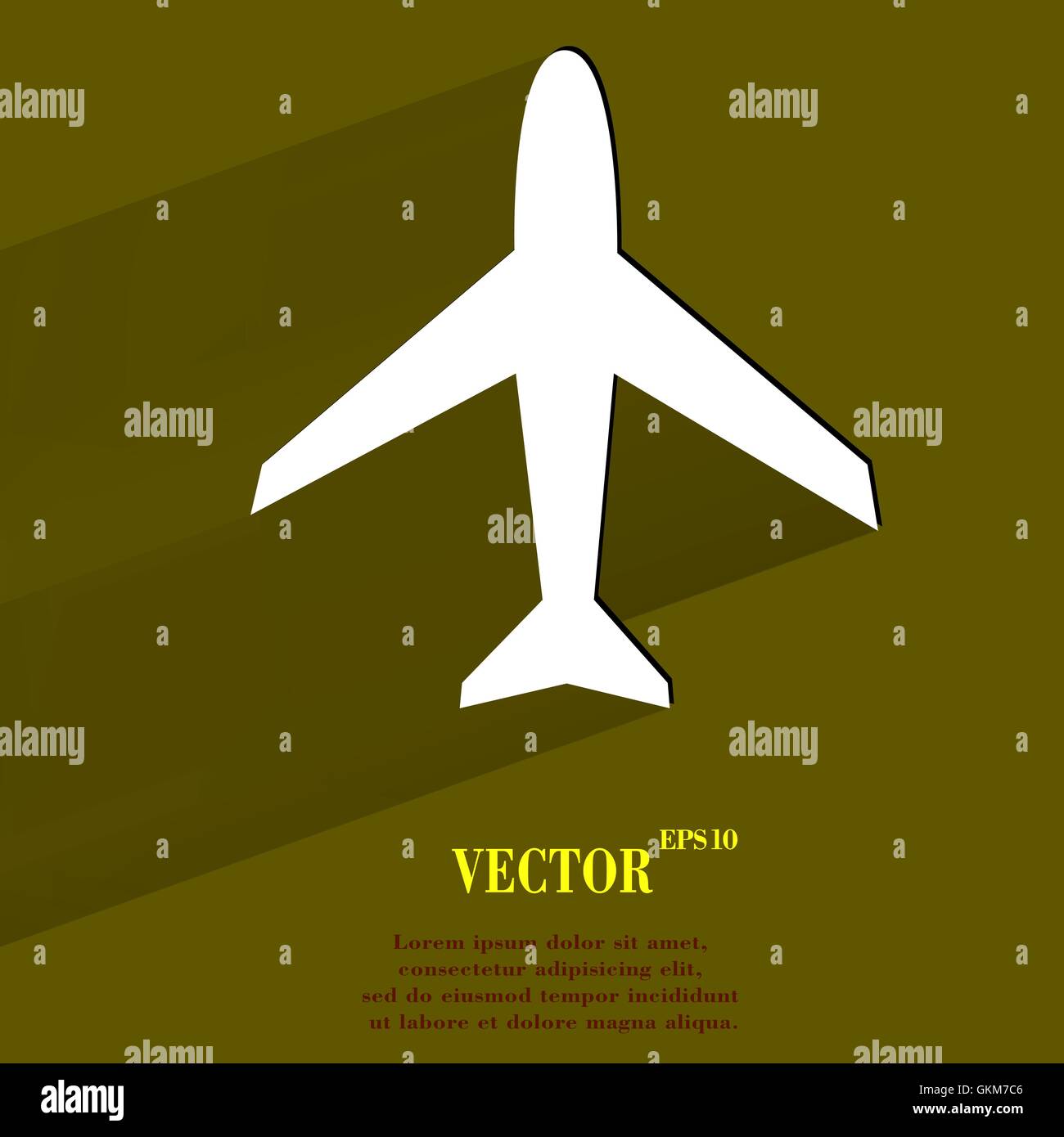 Plane . Flat modern web button with long shadow and space for your text. Stock Vector