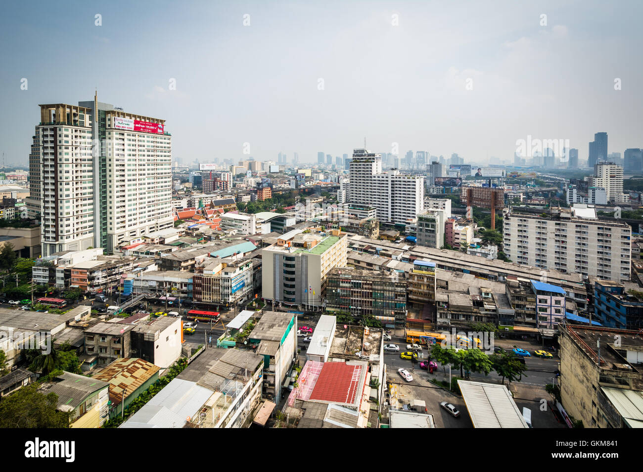Hazy view of the Ratchathewi District, in Bangkok, Thailand Stock Photo ...