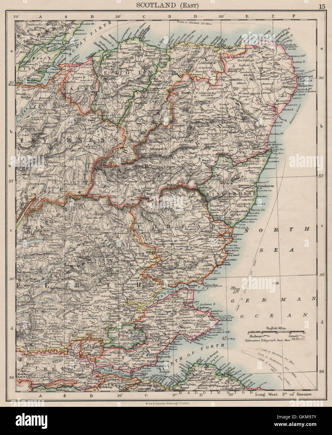 SCOTLAND EAST. Grampian Tayside Fife Firth of Forth Aberdeen.JOHNSTON, 1900 map Stock Photo