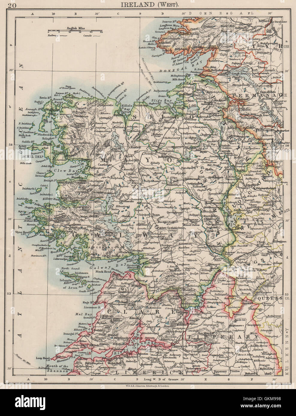 Map Of Galway And Mayo Connacht Connaught. Galway Mayo Sligo Leitrim. West Ireland. Johnston, 1900  Map Stock Photo - Alamy