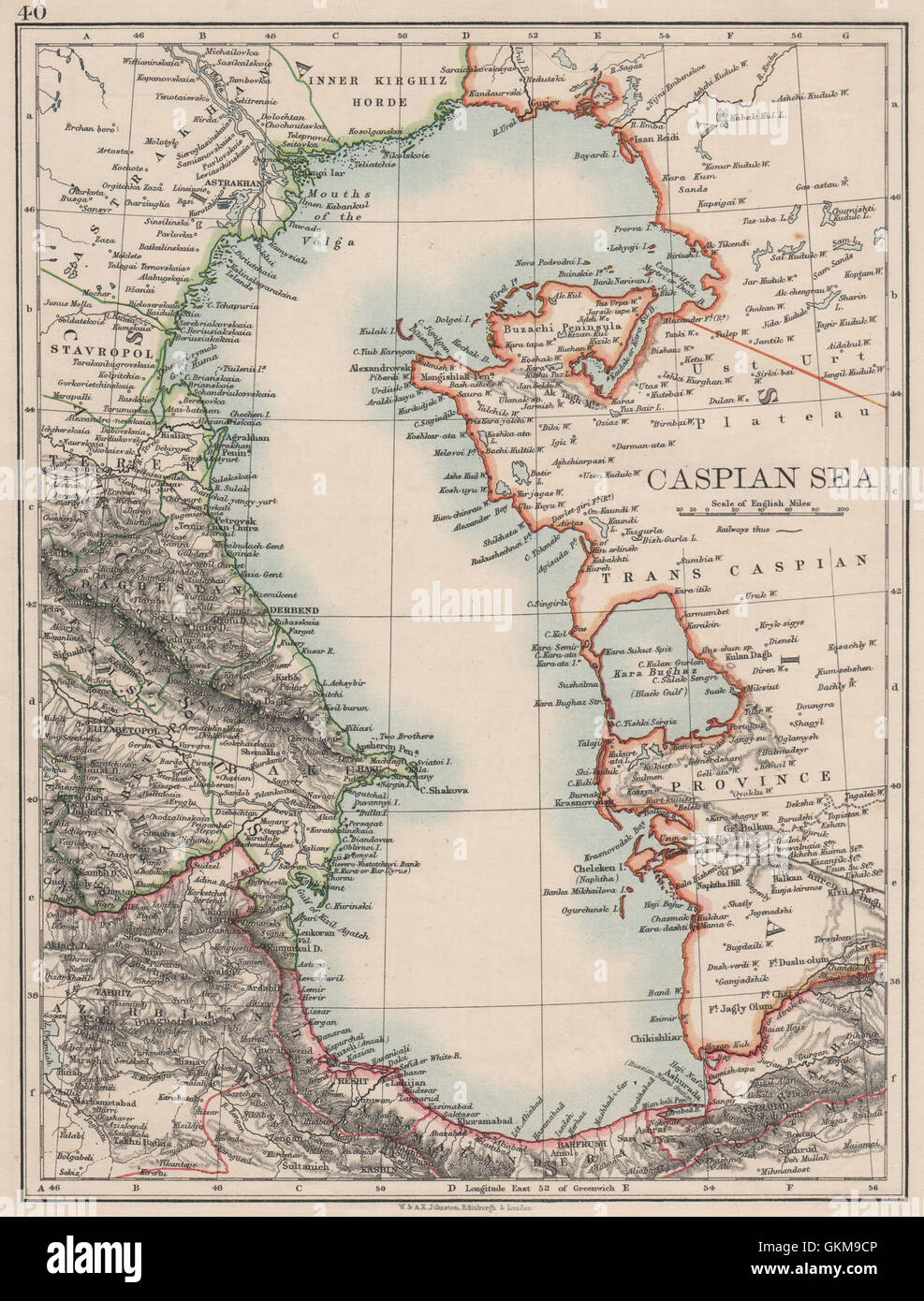 CASPIAN SEA. Baku Persia Astrakan. 'Inner Kirghiz Horde'. JOHNSTON, 1900 map Stock Photo