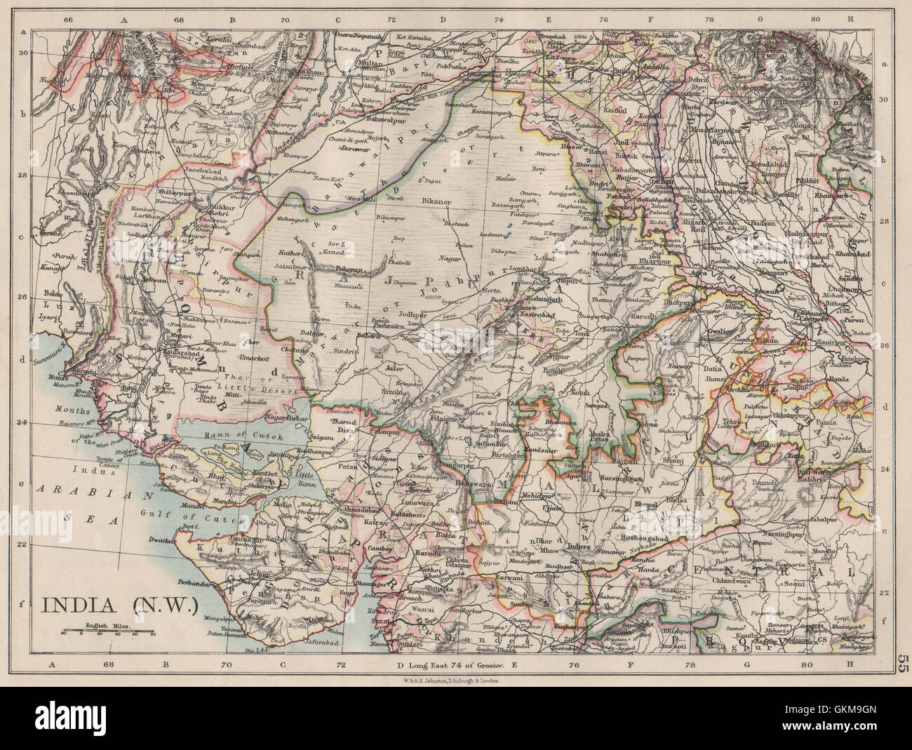 Gujarat And Rajasthan Map British India Nw. Rajputana (Rajasthan) Sindh Gujarat Malwa. Johnston, 1900  Map Stock Photo - Alamy