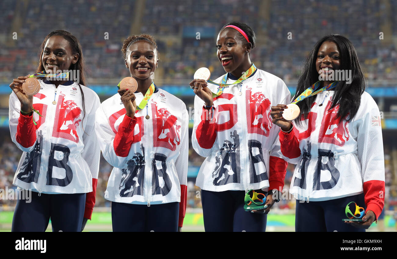Queen Elizabeth Olympic Park, London, UK. 24th July, 2015. Sainsburys  Anniversary Games. The Womens 4x100 relay team Asha Dina Smith, Jodie  Williams, Bianca Williams and Desiree Henry. © Action Plus Sports/Alamy Live