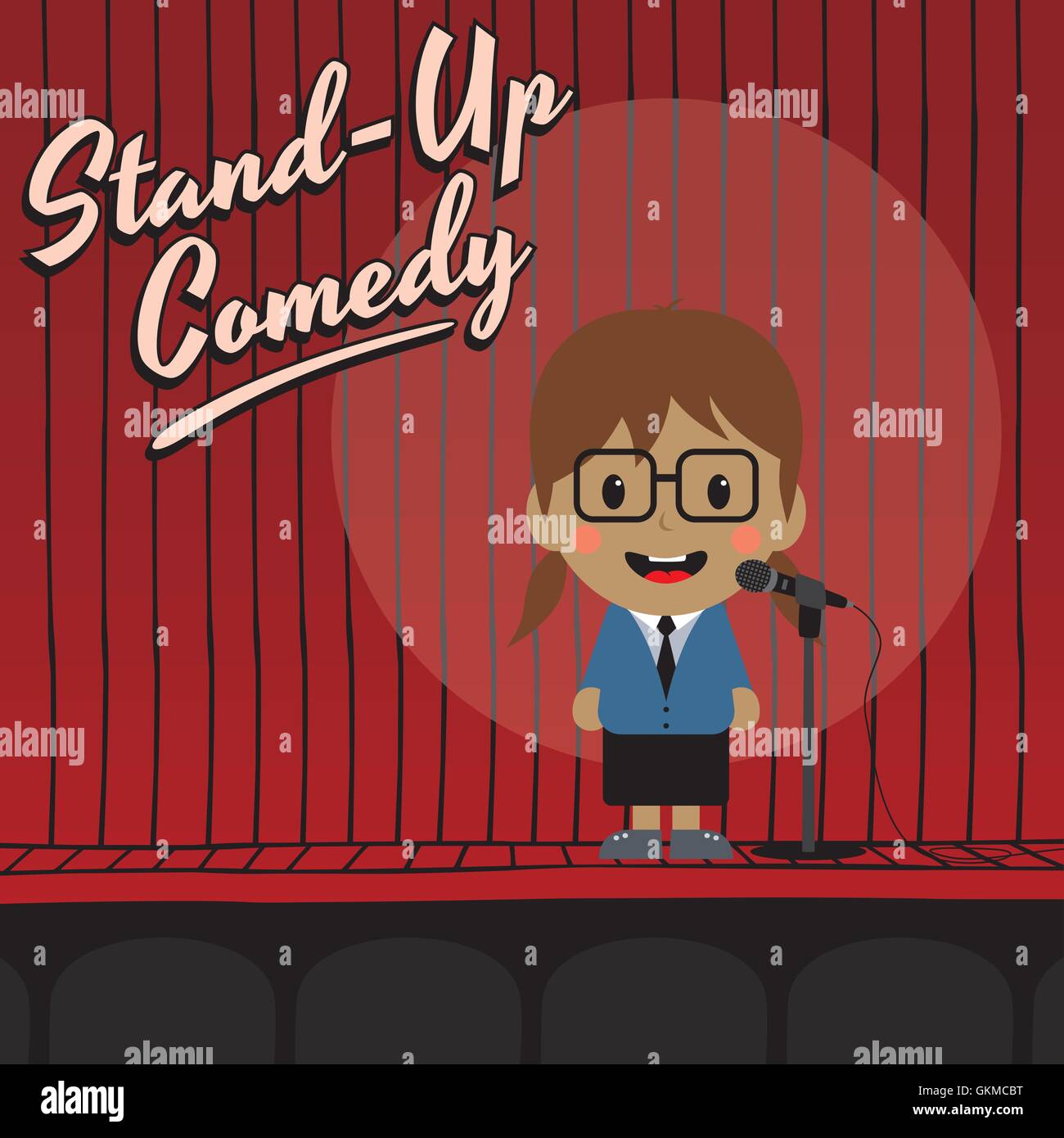 female stand up comedian cartoon character Stock Vector