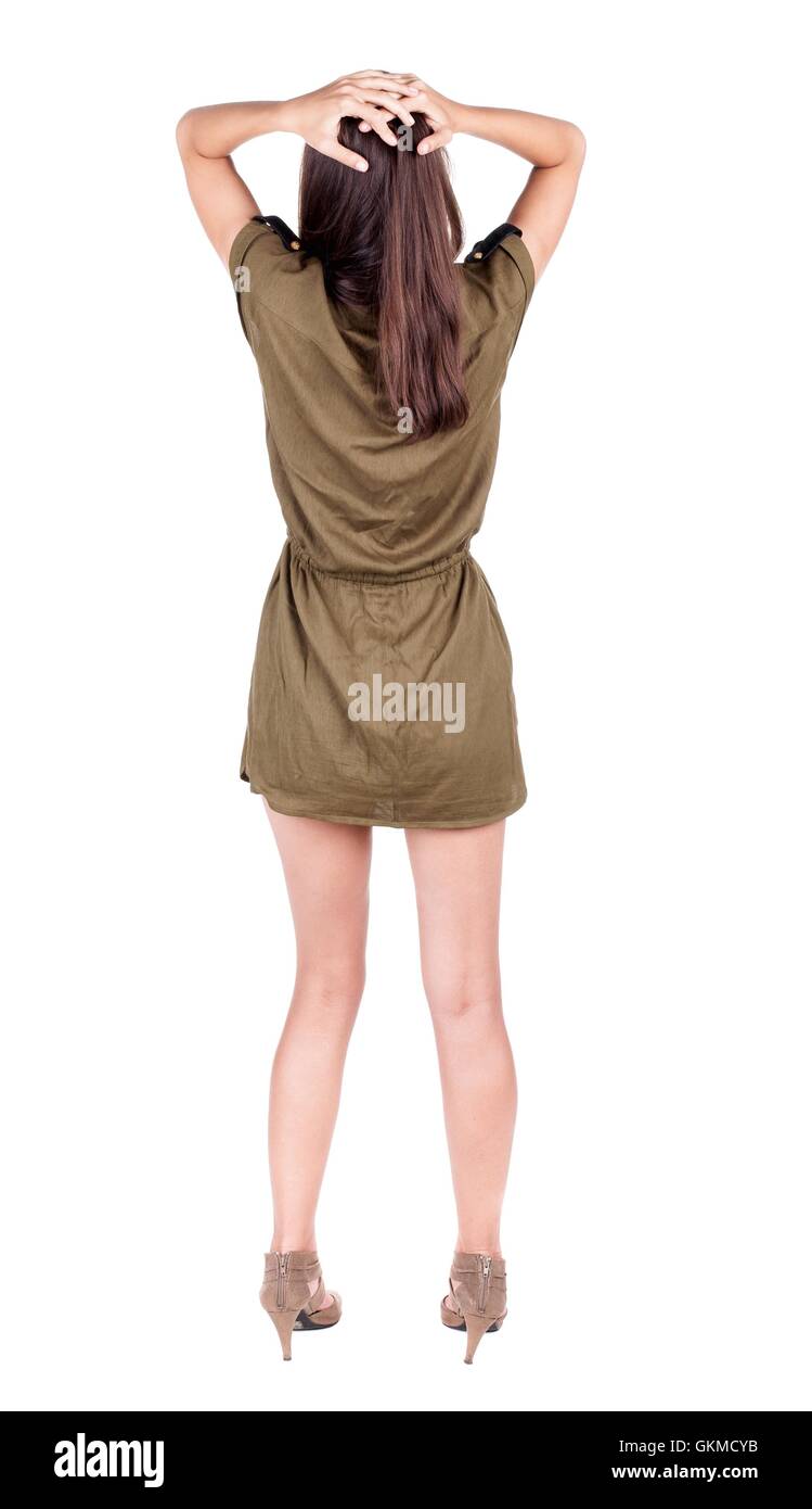 back view of standing young beautiful brunette woman Stock Photo - Alamy