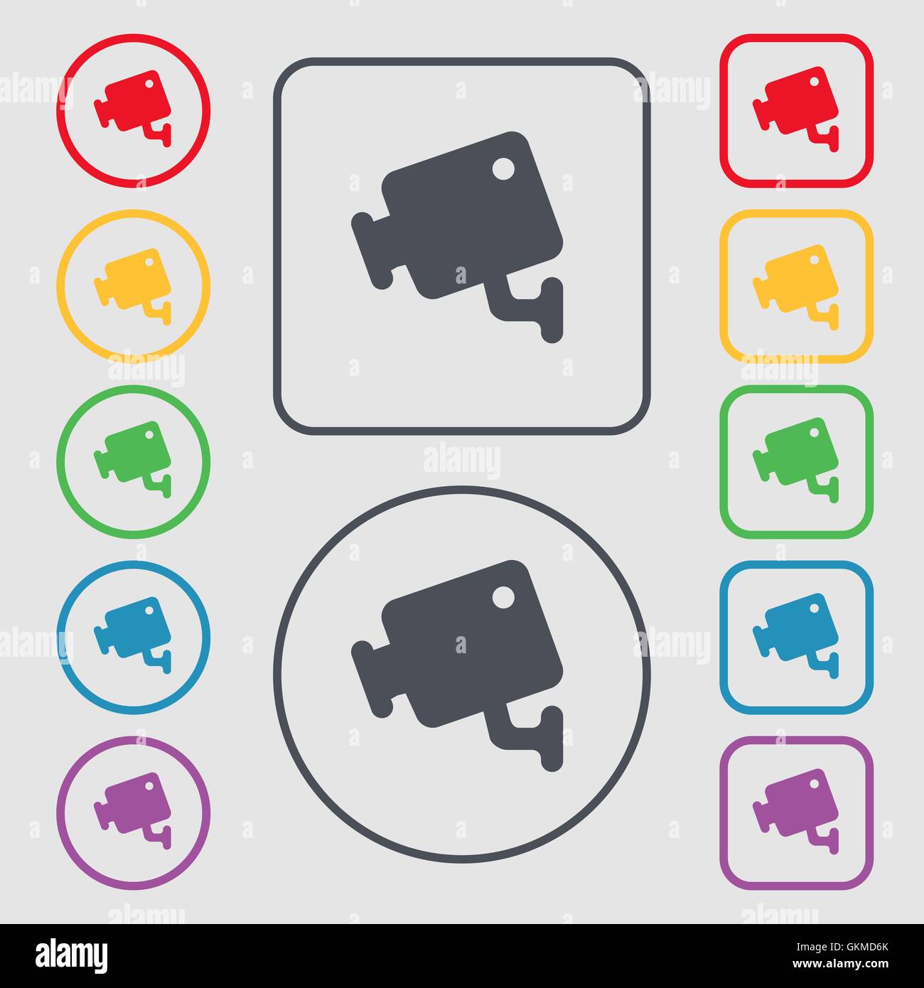 video camera icon sign. symbol on the Round and square buttons with ...