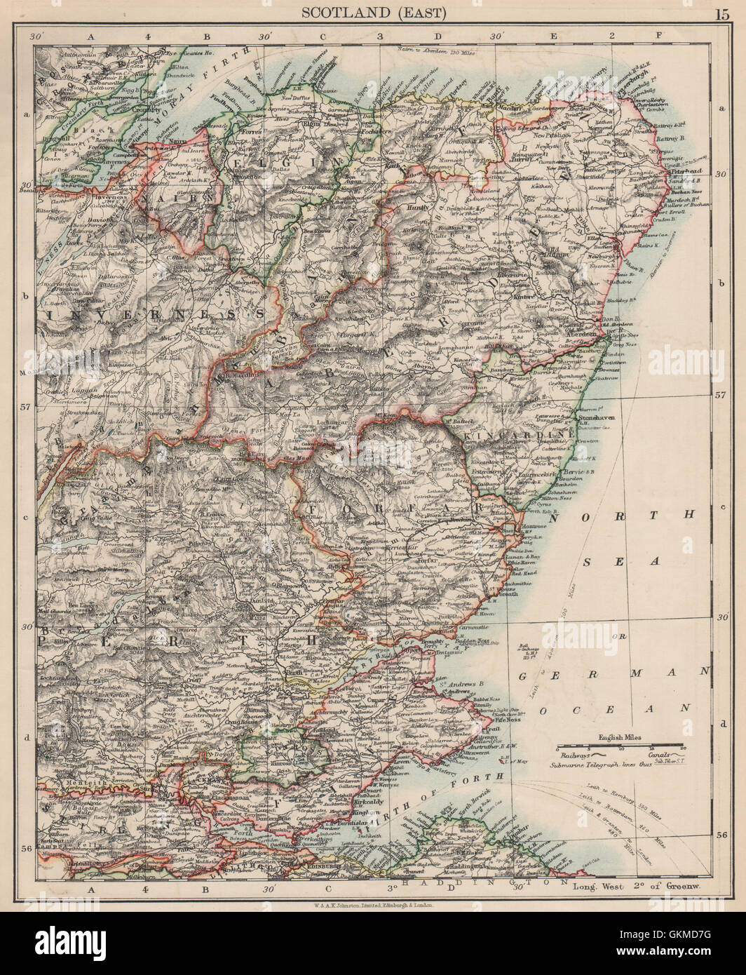 SCOTLAND EAST. Grampian Tayside Fife Firth of Forth Aberdeen.JOHNSTON, 1903 map Stock Photo