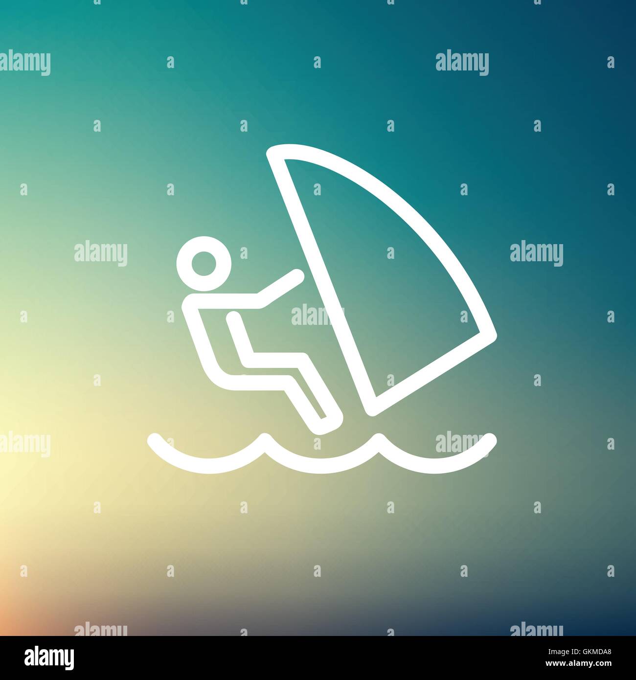 Wind surfing thin line icon Stock Vector