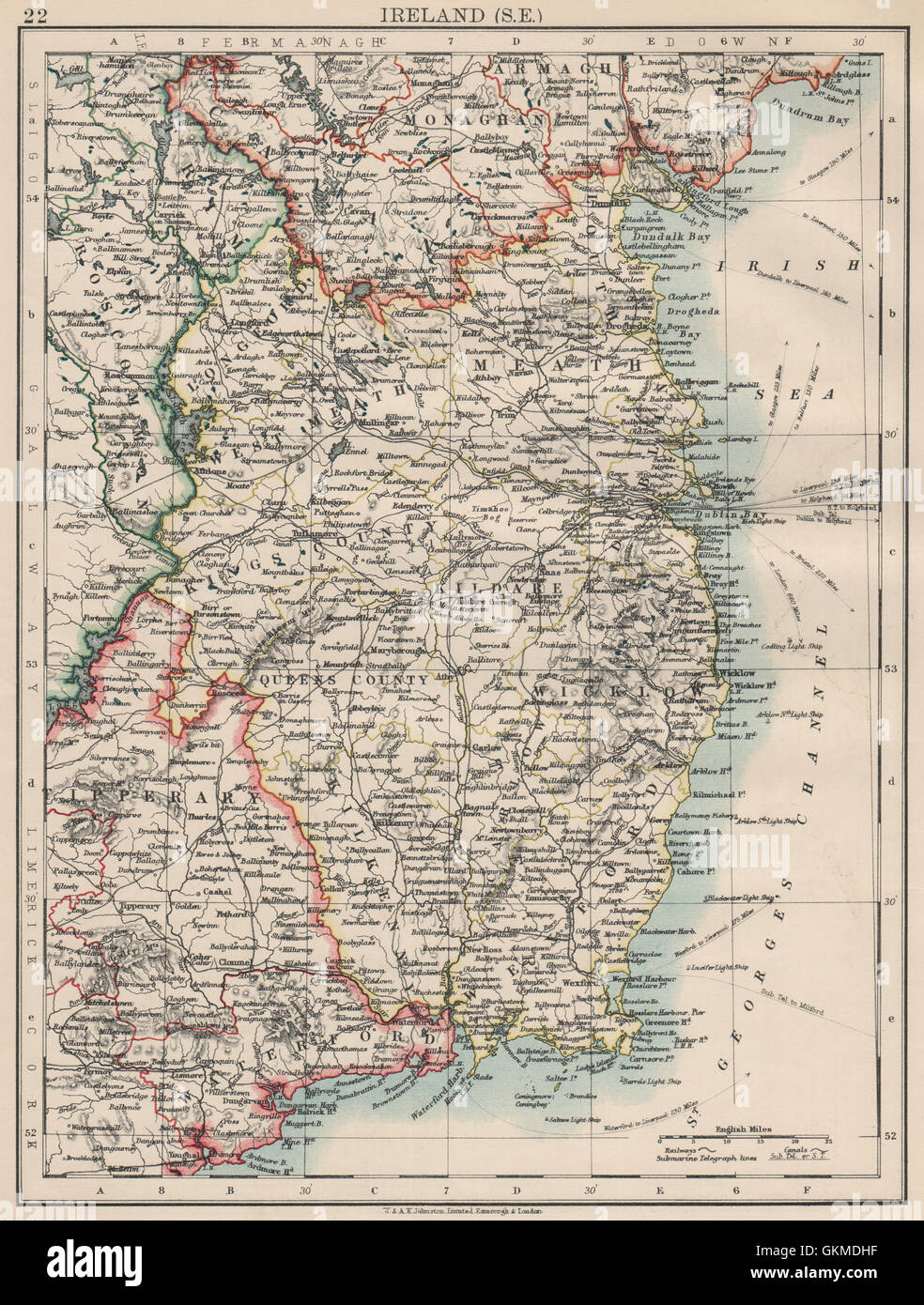 LEINSTER. Meath Dublin Longford Wexford Wicklow. SE Ireland. JOHNSTON 1903 map Stock Photo