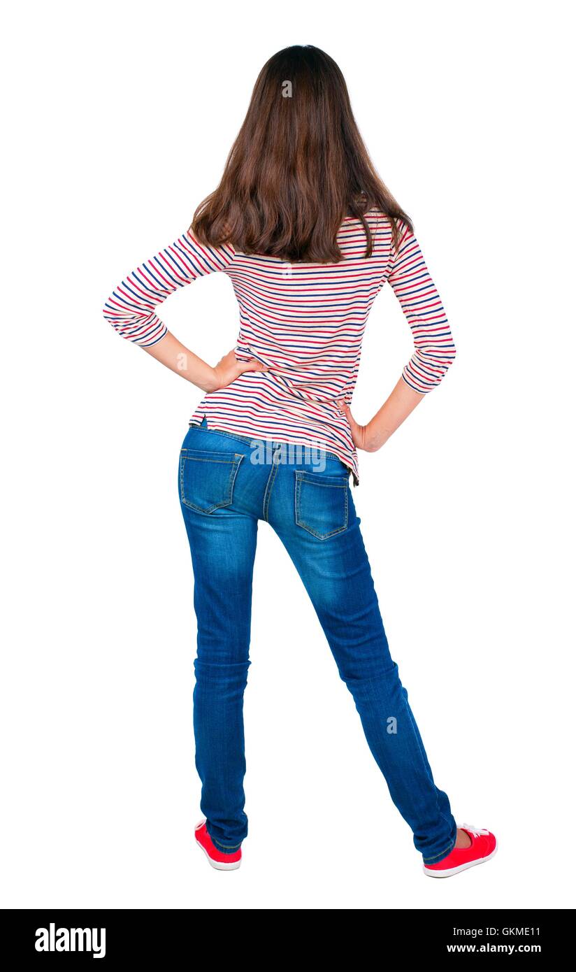 back view of standing young beautiful brunette woman Stock Photo - Alamy