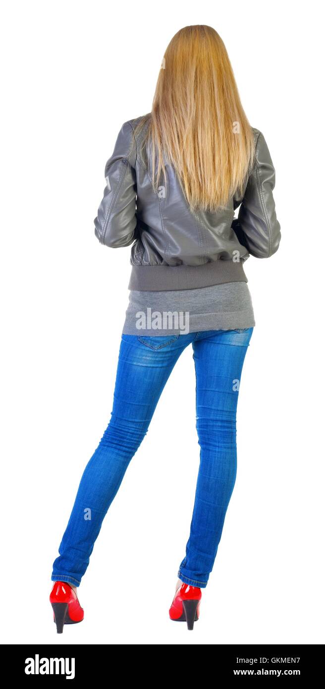 back view of standing beautiful blonde Young woman Stock Photo - Alamy