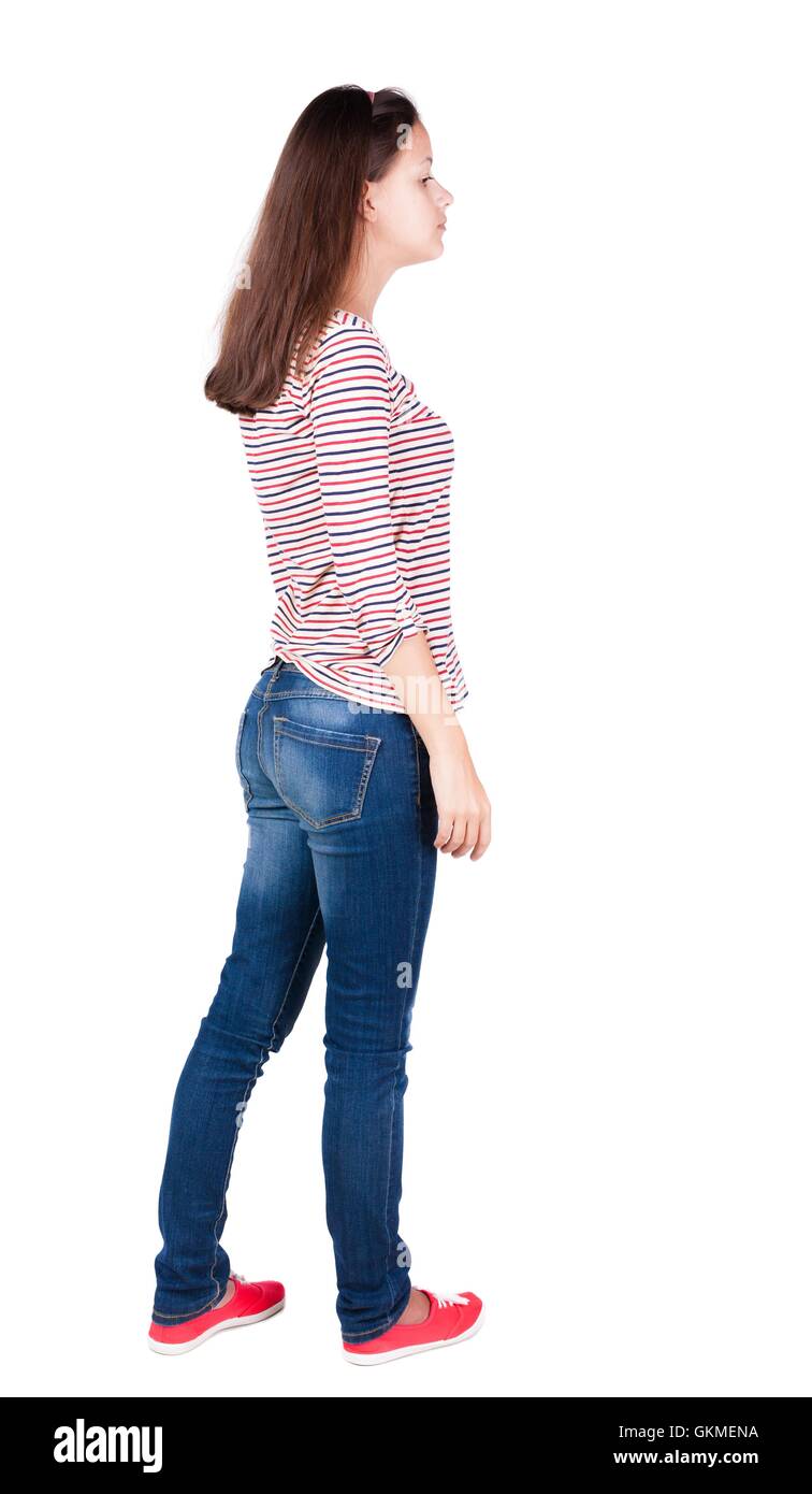 back view of standing young beautiful brunette woman Stock Photo - Alamy