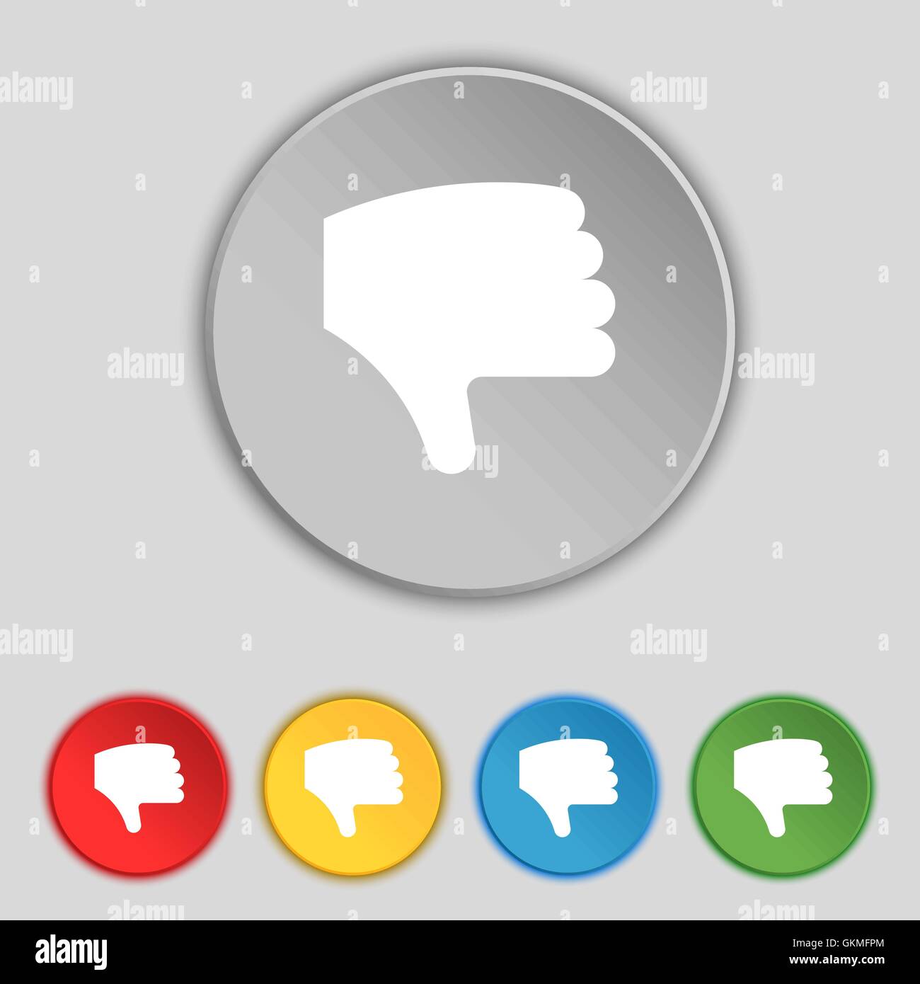Dislike, Thumb down, Hand finger down icon sign. Symbol on five flat ...