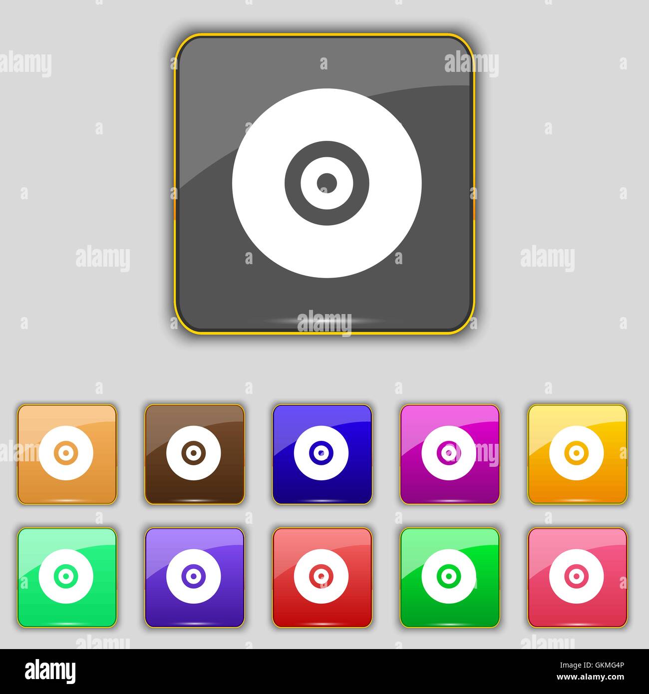 CD or DVD icon sign. Set with eleven colored buttons for your site ...