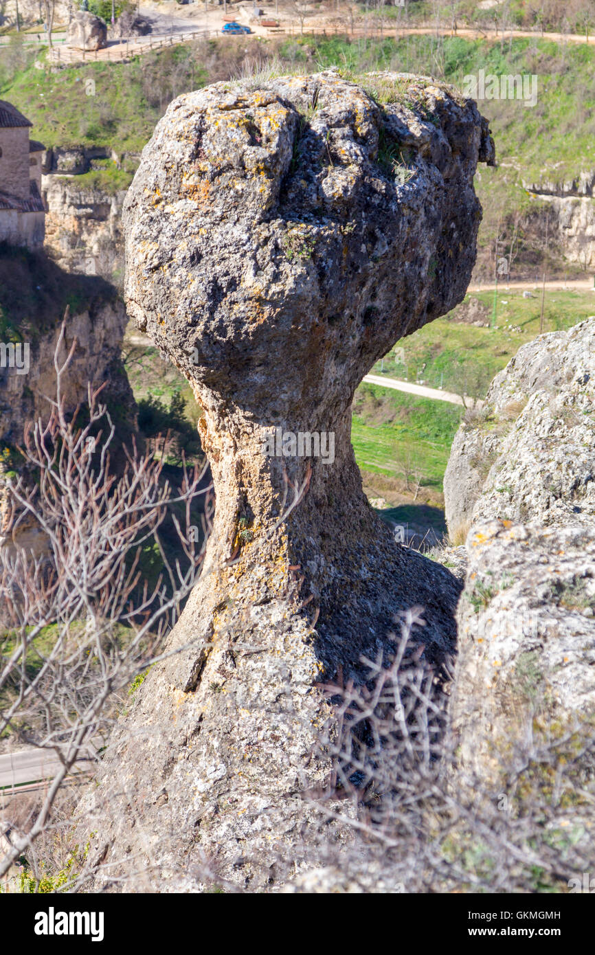 Curiously shaped granite rock in the city of Cuenca, Spain Stock Photo