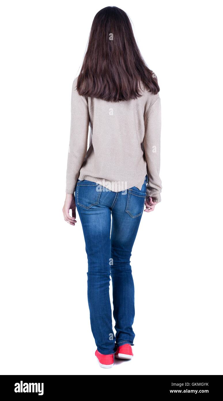 back view of standing young beautiful brunette woman Stock Photo - Alamy