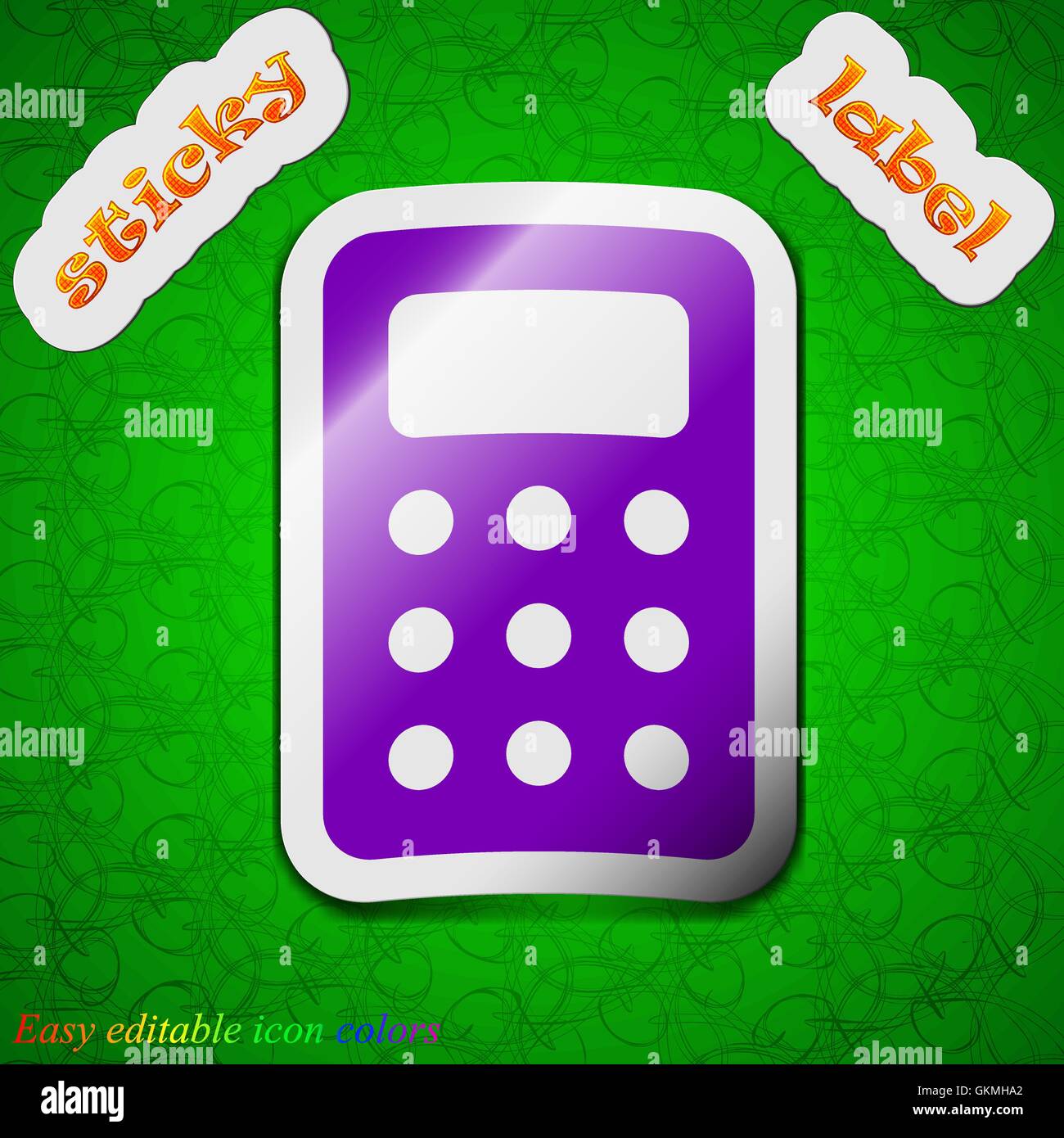 Calculator, Bookkeeping icon sign. Symbol chic colored sticky label on ...