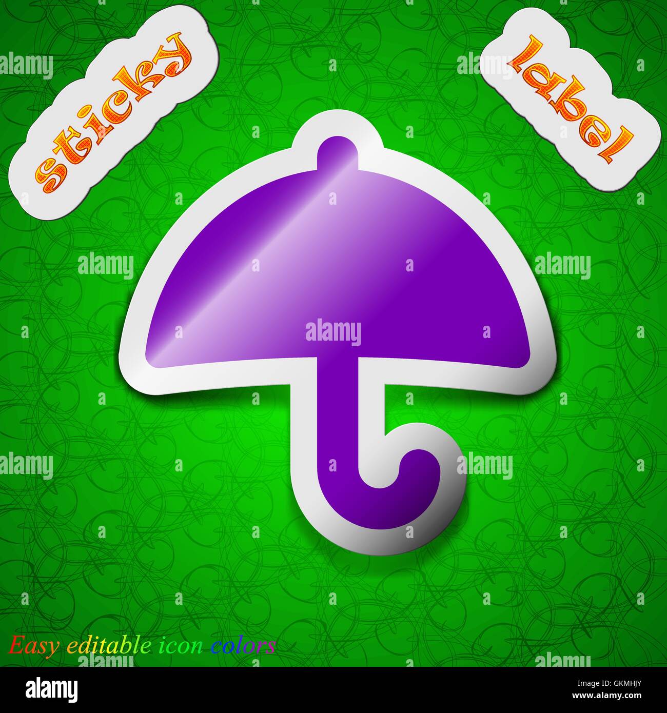 Umbrella icon sign. Symbol chic colored sticky label on green background. Vector Stock Vector