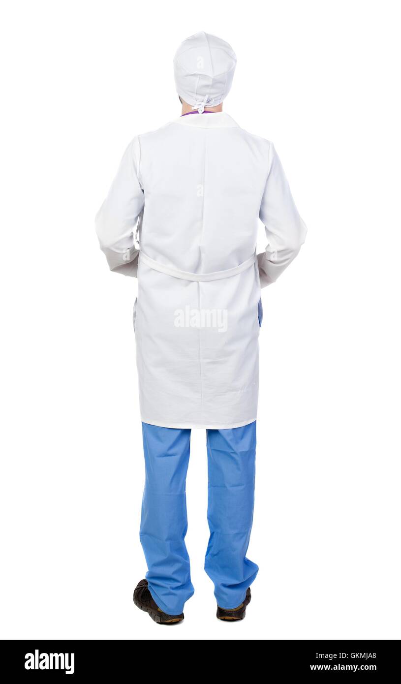 Back view of doctor in robe. Stock Photo