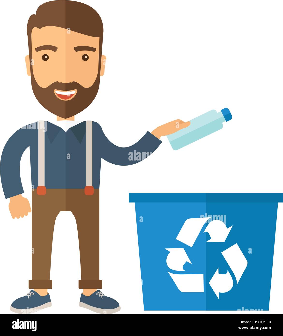 Man throwing plastic container into recycle can Stock Vector
