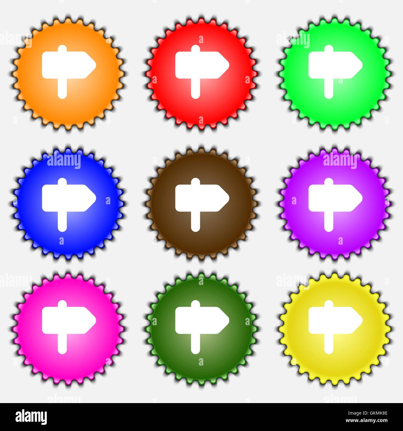 Information Road icon sign. A set of nine different colored labels ...