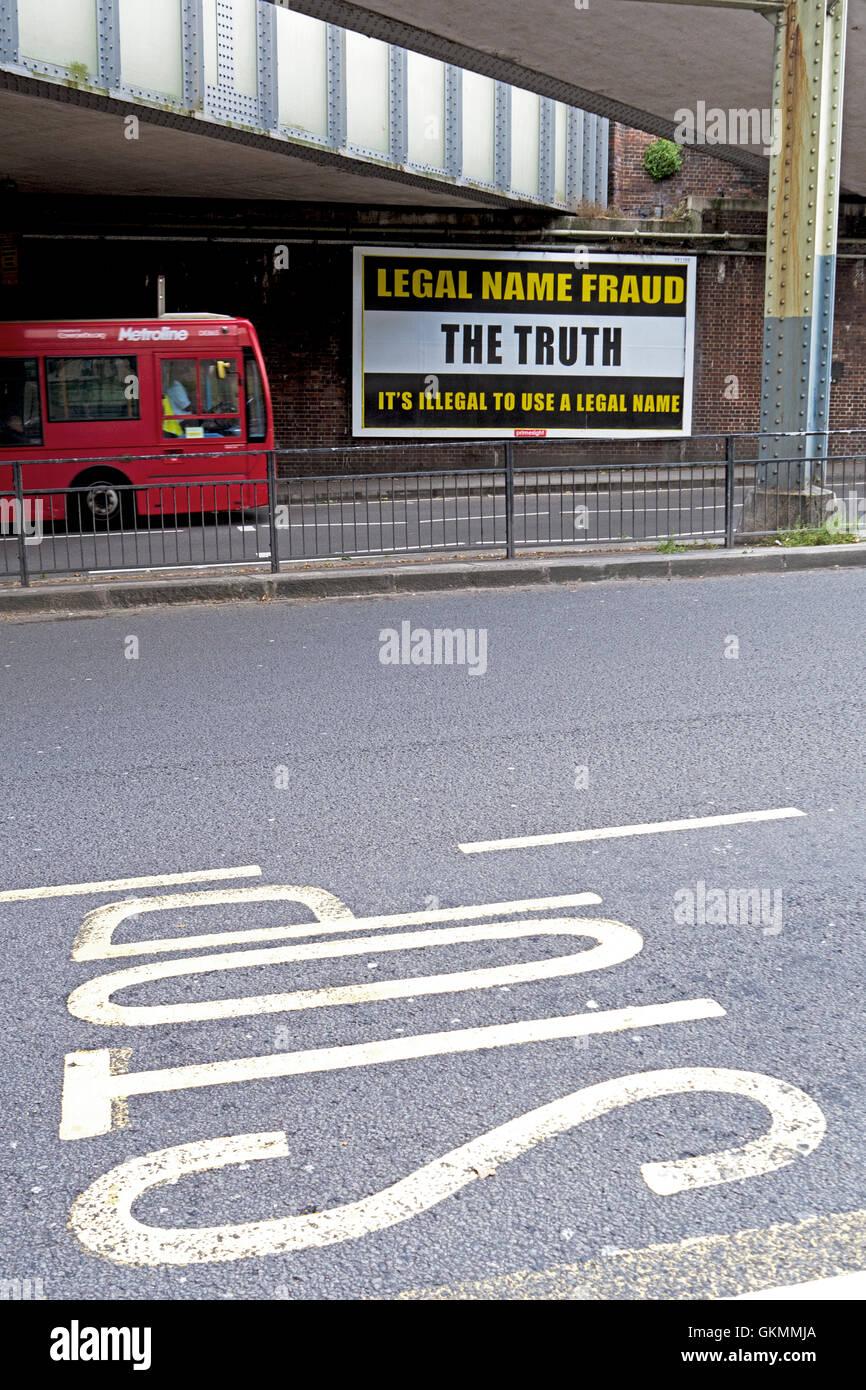 Legal Name Fraud billboard poster outside East Finchley Underground Tube station Stock Photo