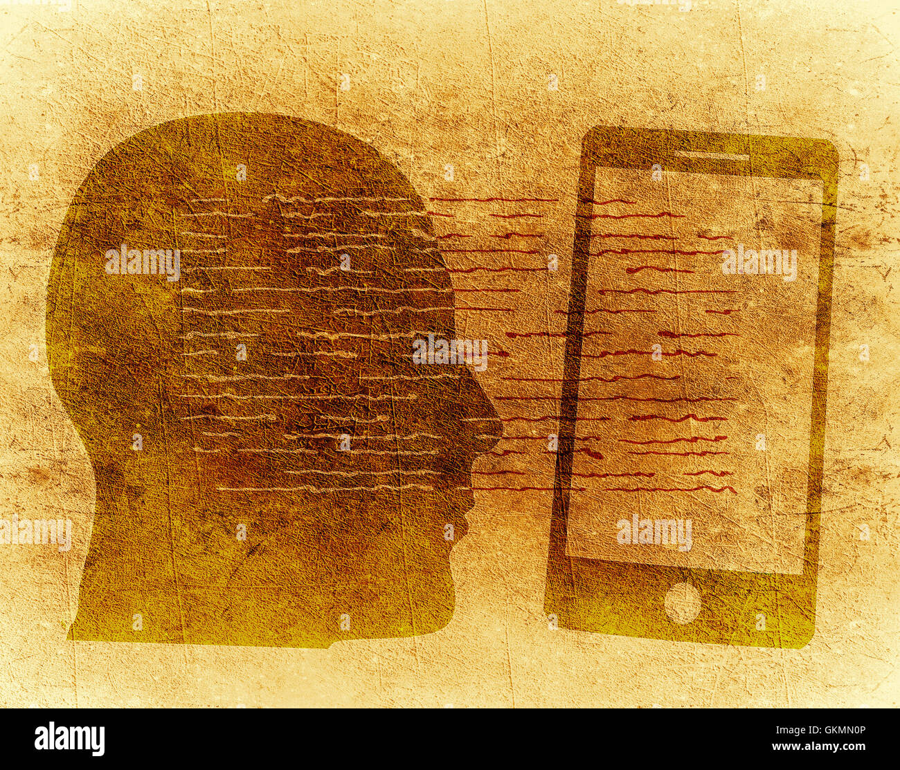 human head silhouette and smart-phone digital illustration Stock Photo